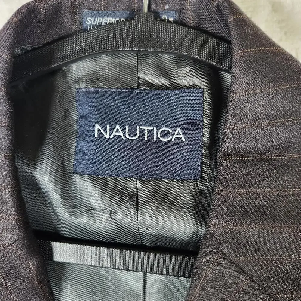 Nautica 42S Wool Blazer Brown Pinstripe 2 Button Sport Coat Jacket‎ W36 Colombia
